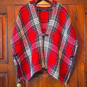 John Branigan/Branigan Weavers Cape/Poncho One Sz Red Plaid Wool Made In Ireland